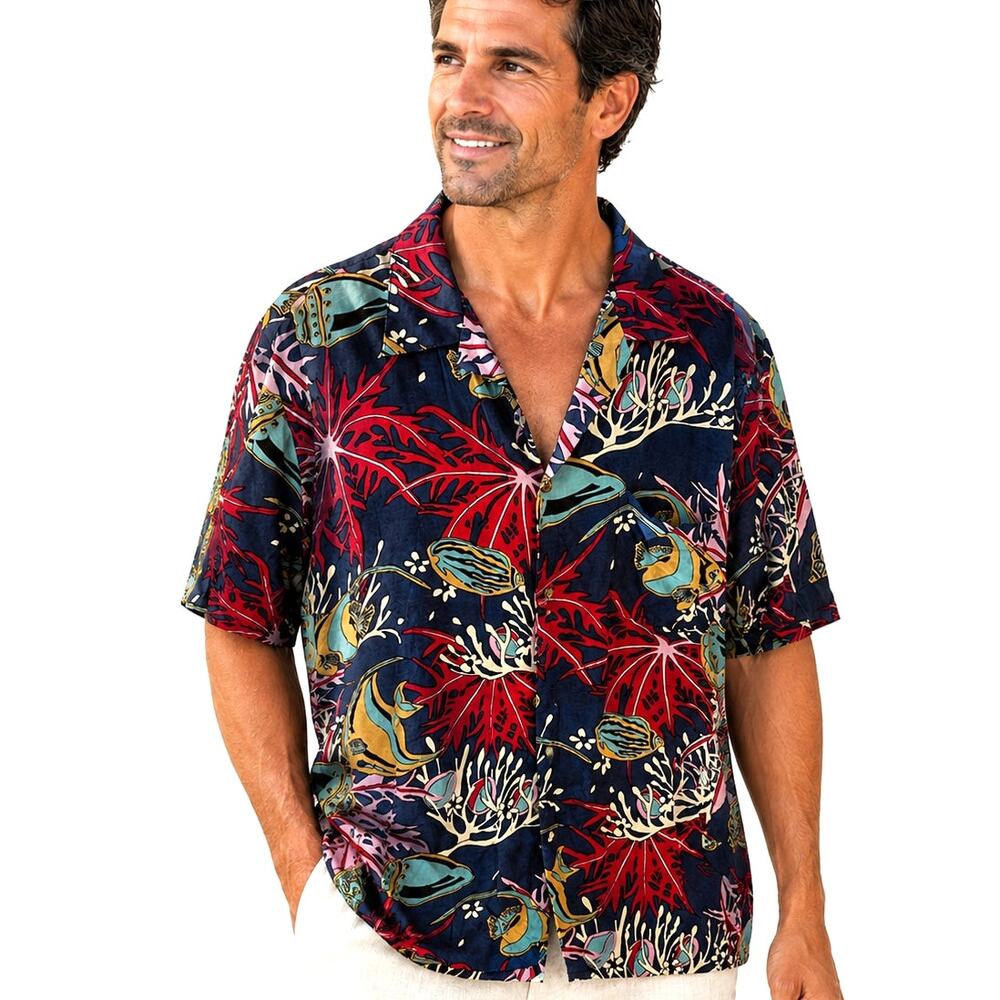 Reyn Spooner Joe Kealuha's Button Shirt Mens XL Tropical Fish Hawaiian Resort